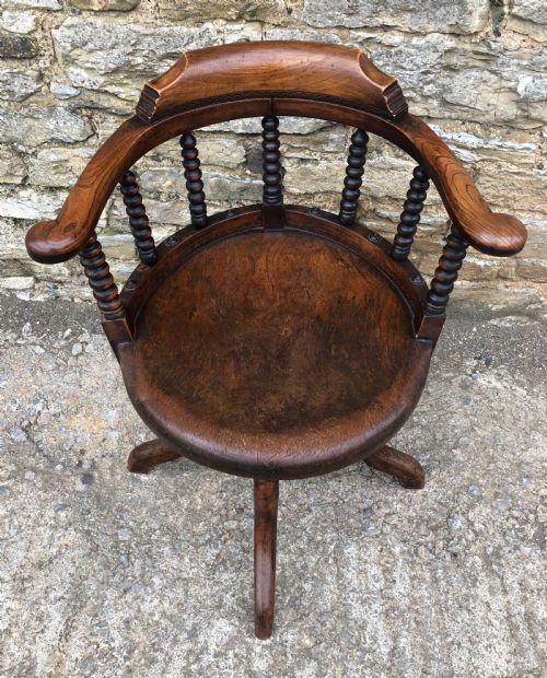 fig 2. Antique Victorian Oak Bobbin Turned Swivel Desk Chair