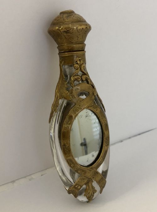 Antique French Ormolu Brass Mounted Glass Scent Bottle