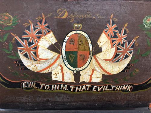 fig 2. Antique Teak Seamans Chest with Painted Decoration