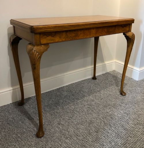 fig 1. Edwardian Queen Anne Style Burr Walnut Card Table 
