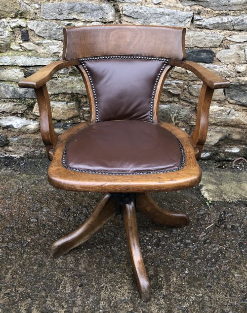 Antique Oak Swivel and Tilt Office Desk Chair