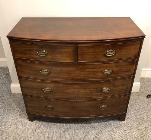fig 1. Antique Georgian Mahogany Bow Front Chest of Drawers