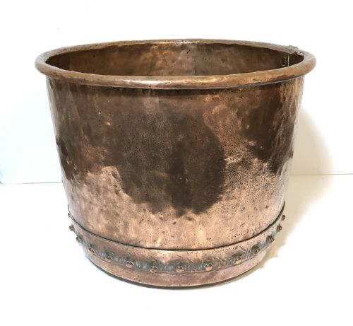 Large Antique Victorian Riveted Copper Boiler Log Bin