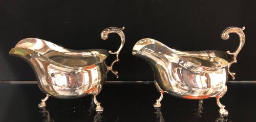 Pair of Large Antique Victorian Silver Sauce Boats 1897 Francis Higgins