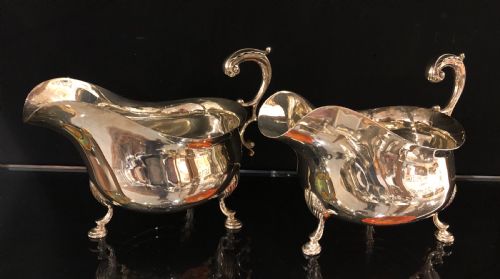 fig 1. Pair of Large Antique Victorian Silver Sauce Boats 1897 Francis Higgins
