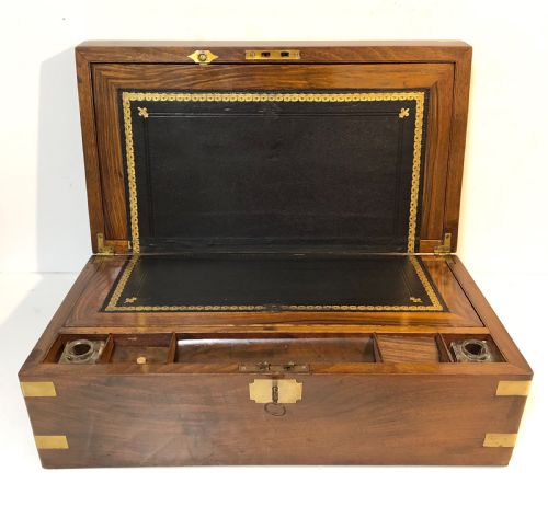 Antique Victorian Brass Bound Writing Slope with Secret Drawers