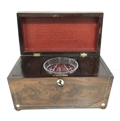 fig 1. Antique Georgian Rosewood and Mother of Pearl Inlaid Tea Caddy