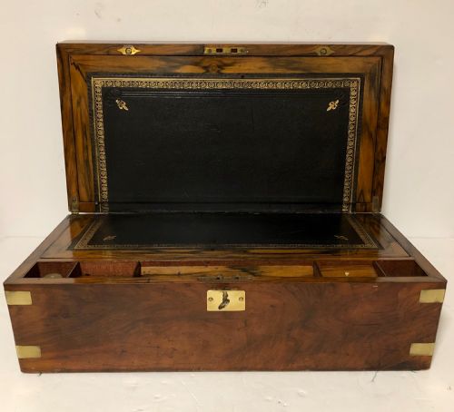 Antique Victorian Walnut Brass Bound Writing Slope with Secret Drawers