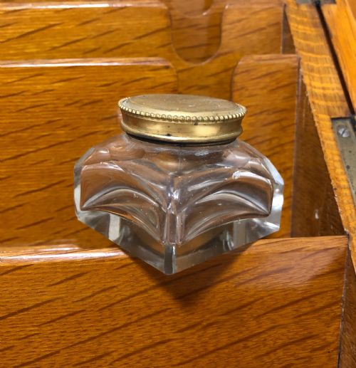 fig 1. Antique Edwardian Oak Desktop Stationery Cabinet with Calendar