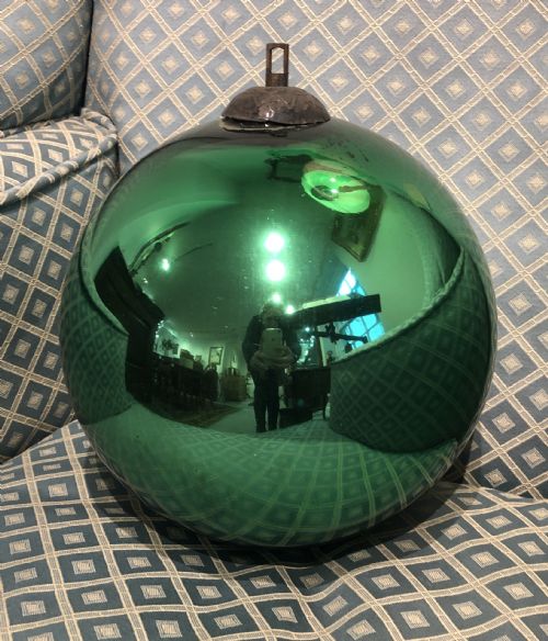 Large Antique Victorian Mirrored Green Glass Witches Ball
