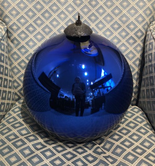 fig 1. Large Antique Victorian Mirrored Blue Glass Witches Ball