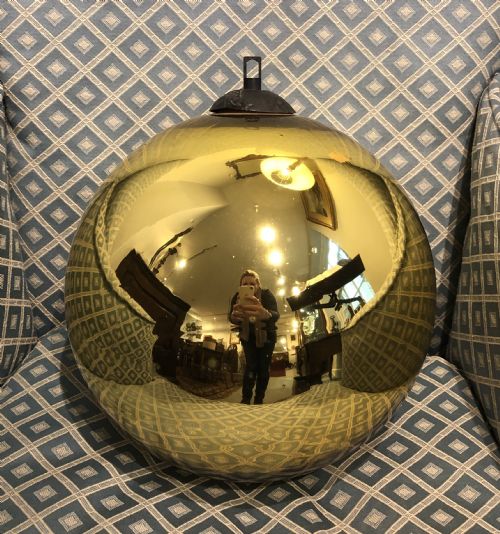 Large Antique Victorian Mirrored Gold Glass Witches Ball