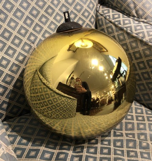 fig 1. Large Antique Victorian Mirrored Gold Glass Witches Ball