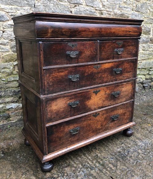 fig 1. Antique 18th Century Two Part Oak Chest of Drawers