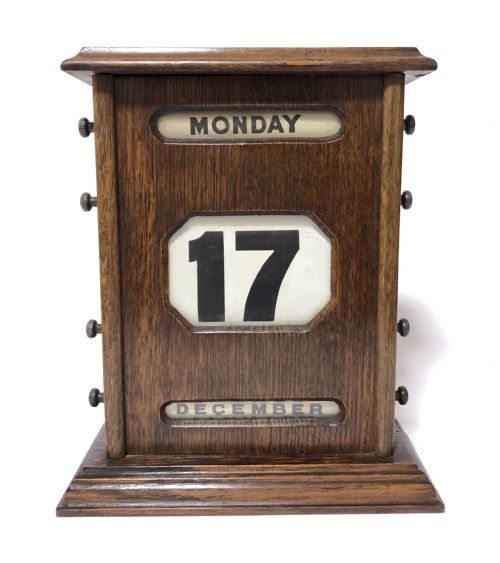 Large Antique Oak Perpetual Desk Calendar