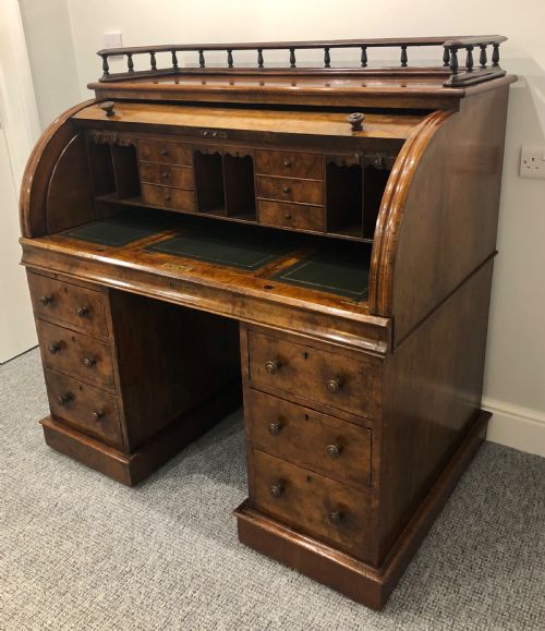 fig 2. Antique Victorian Burr Walnut Roll Top Desk