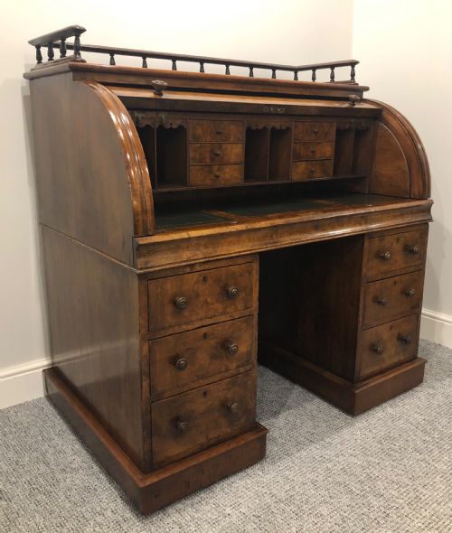fig 3. Antique Victorian Burr Walnut Roll Top Desk