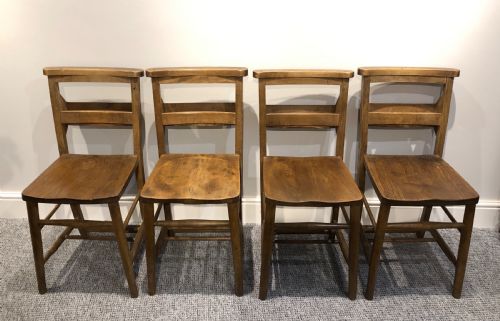 Set of 4 Antique Church Chapel Chairs