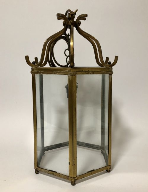 fig 1. Antique Brass Framed Hexagonal Glass Lantern