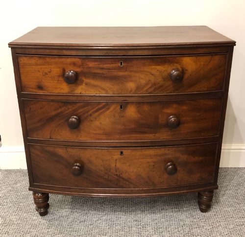 Small Georgian Flame Mahogany Bow Front Chest of Drawers