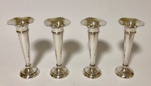 fig 1. Set of 4 Antique Solid Sterling Silver Trumpet Posy Vases