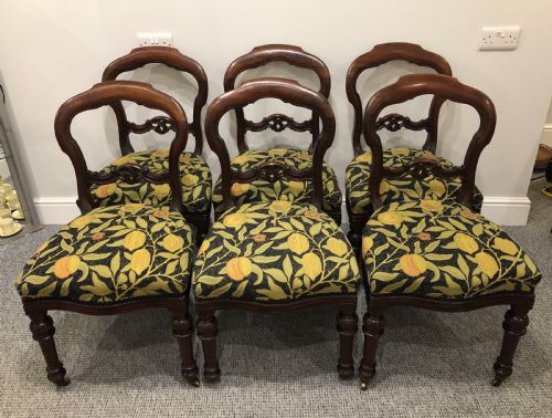 Set of 6 Antique Victorian Mahogany Balloon Back Dining Chairs