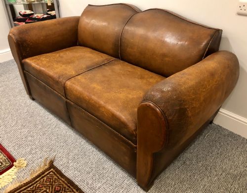 fig 1. Antique French Moustache Back Leather Club Sofa
