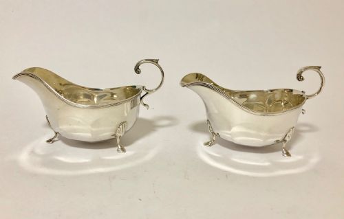 Pair of Antique Solid Sterling Silver Sauce Boats