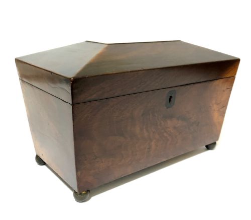 fig 1. Antique Georgian Mahogany Sarcophagus Shaped Tea Caddy