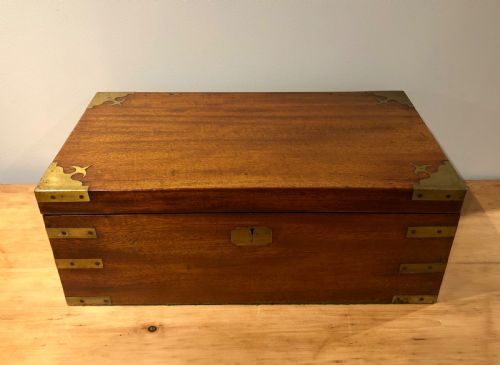 ANTIQUE VICTORIAN MAHOGANY BRASS BOUND CAMPAIGN WRITING SLOPE - ADDITIONAL PHOTO 1
