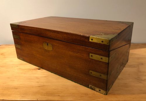 ANTIQUE VICTORIAN MAHOGANY BRASS BOUND CAMPAIGN WRITING SLOPE - ADDITIONAL PHOTO 2