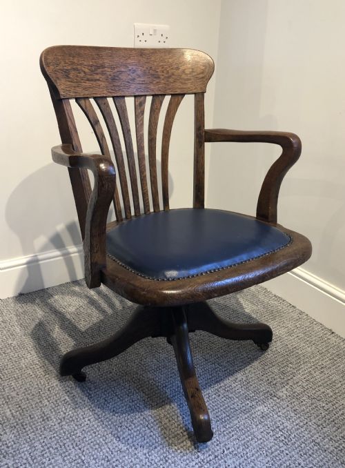 Antique Edwardian Oak Swivel Desk Chair