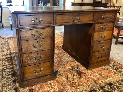 Antique Edwardian Oak Pedestal Partners Desk