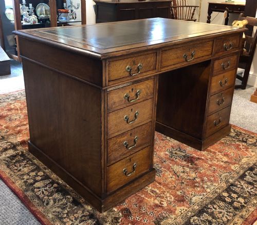 fig 2. Antique Edwardian Oak Pedestal Partners Desk