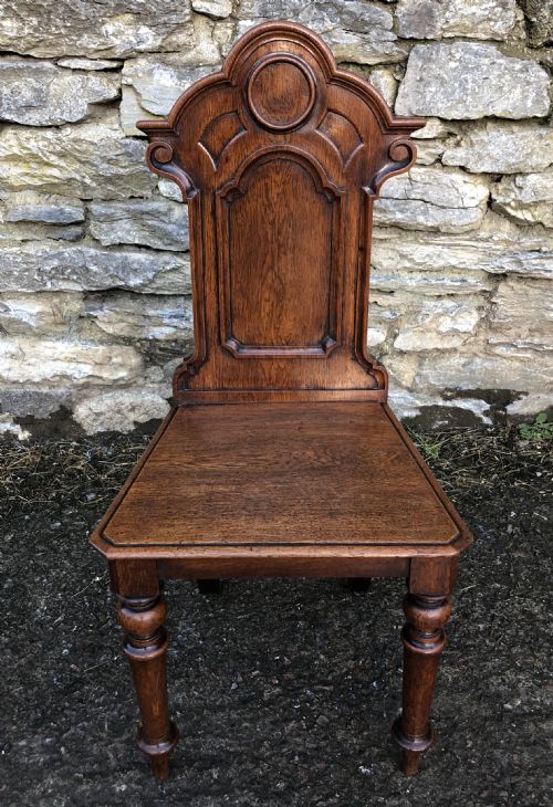 Antique Victorian Gothic Revival Oak Hall Chair