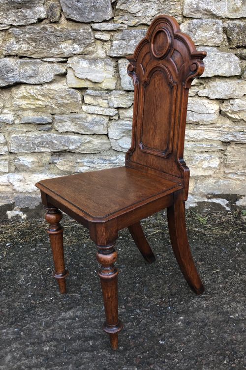 fig 1. Antique Victorian Gothic Revival Oak Hall Chair