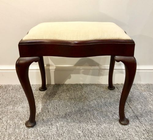 Antique Queen Anne Style Mahogany Upholstered Stool