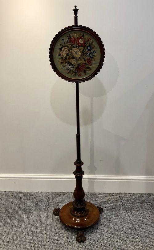 Antique Regency Rosewood Pole Fire Screen