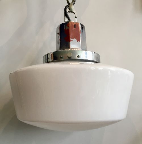 fig 1. Antique Art Deco Opaline Glass Pendant Ceiling Light with Chrome Gallery