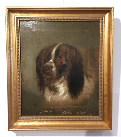 Antique Oil on Canvas Painting of a Spaniel Dog