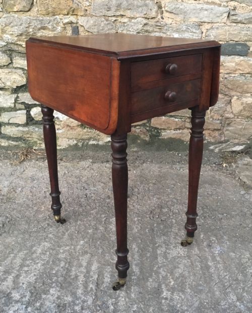 Antique Victorian Two Drawer Drop Flap Work Table
