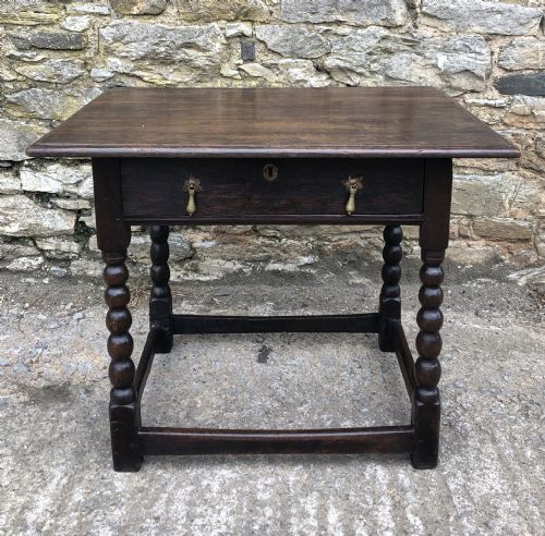 Antique 18th Century Oak Side Table with Bobbin Turned Legs