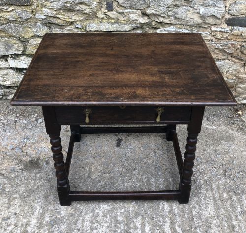 fig 1. Antique 18th Century Oak Side Table with Bobbin Turned Legs