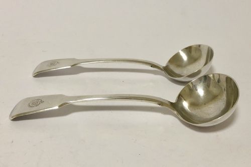Pair of Antique Victorian 1839 Solid Sterling Silver Ladles