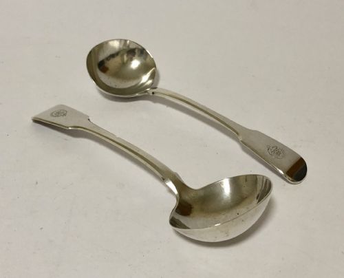 fig 1. Pair of Antique Victorian 1839 Solid Sterling Silver Ladles