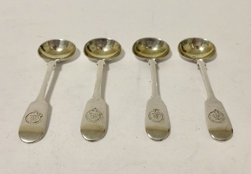 fig 1. Set of 4 Matching Antique Solid Silver Salt Spoons 1840