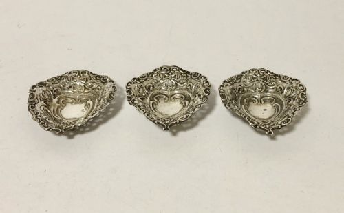 Set of 3 Antique Solid Sterling Silver Bon Bon Dishes Charles Horner