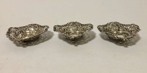 fig 1. Set of 3 Antique Solid Sterling Silver Bon Bon Dishes Charles Horner