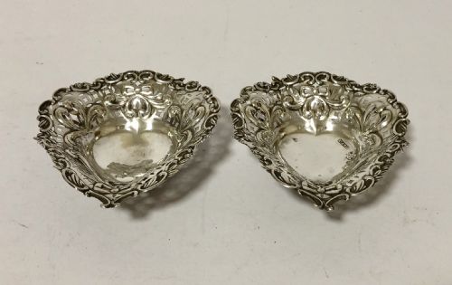 Pair of Antique Solid Silver Bon Bon Dishes 1895