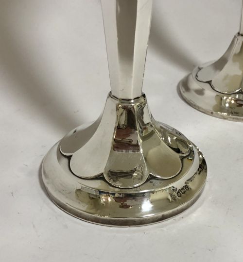 fig 1. Pair of Antique Solid Sterling Silver Trumpet Vases 